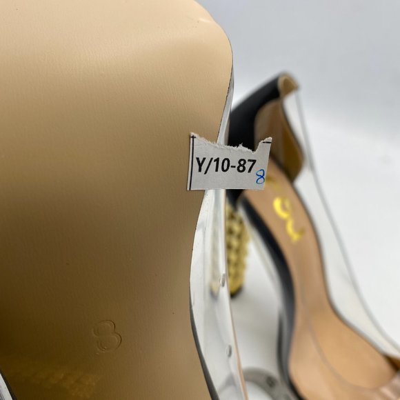 FSJGolden Block High Heels Clear Pumps Pointed Toe Dress Party Evening Shoes - Picture 11 of 11